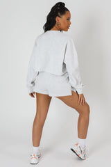 CROPPED SLOGAN OVERSIZED SWEATER OATMEAL MARL