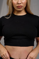ATHLEISURE UNDERBUST RIBBED FITTED CROPPED T-SHIRT BLACK