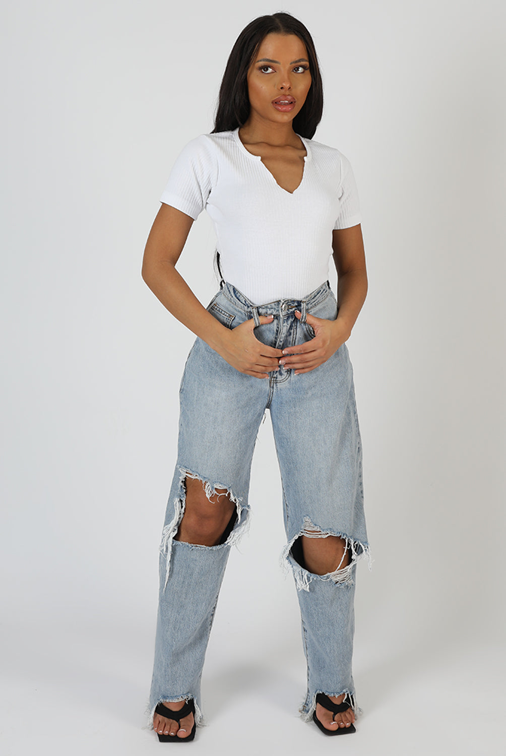 KNOTCH FRONT SHORT SLEEVE RIBBED BODYSUIT WHITE