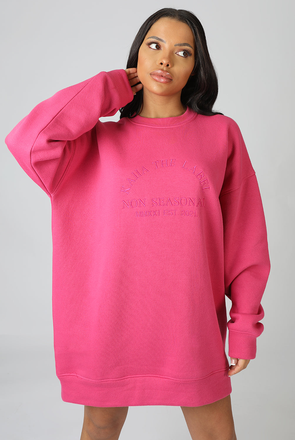 KAIIA EMBROIDERED SWEAT DRESS PINK