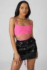STRAPPY SQUARE NECK CROP TOP PINK