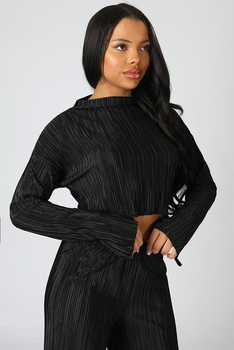 PLISSE CROP TOP BLACK