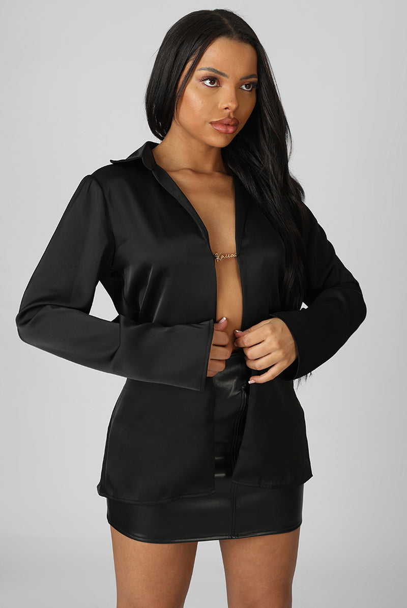 SATIN PIN DETAIL SHIRT BLACK