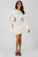 RIBBED CUT OUT WAIST DRESS IVORY