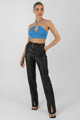 BLUE CUT OUT HALTERNECK CROP TOP