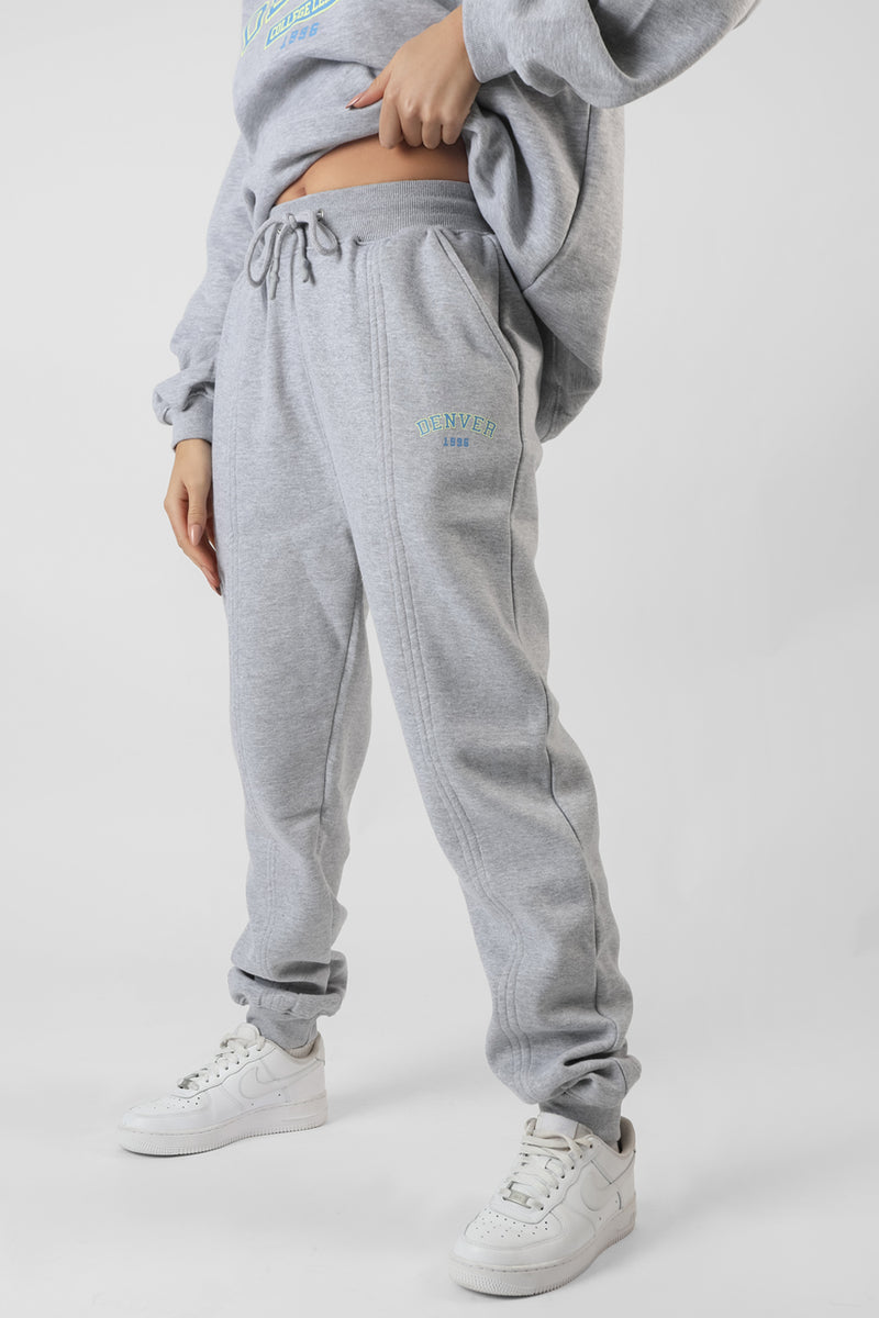 OVERSIZED FIT DENVER PRINT SEAM DETAIL JOGGERS GREY