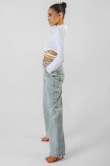 STRAPPY TIE WAIST CROPPED POLO SHIRT WHITE