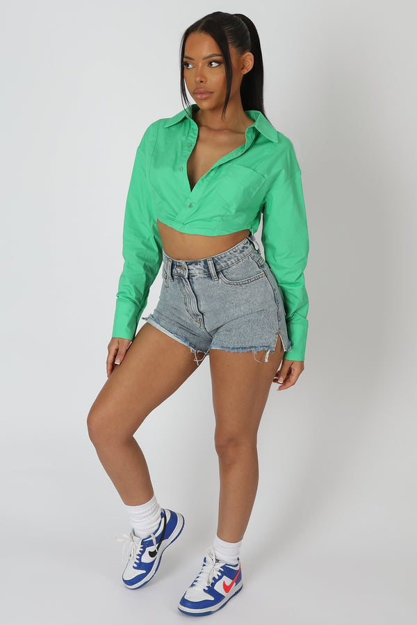 WRAP CROPPED POPLIN SHIRT GREEN