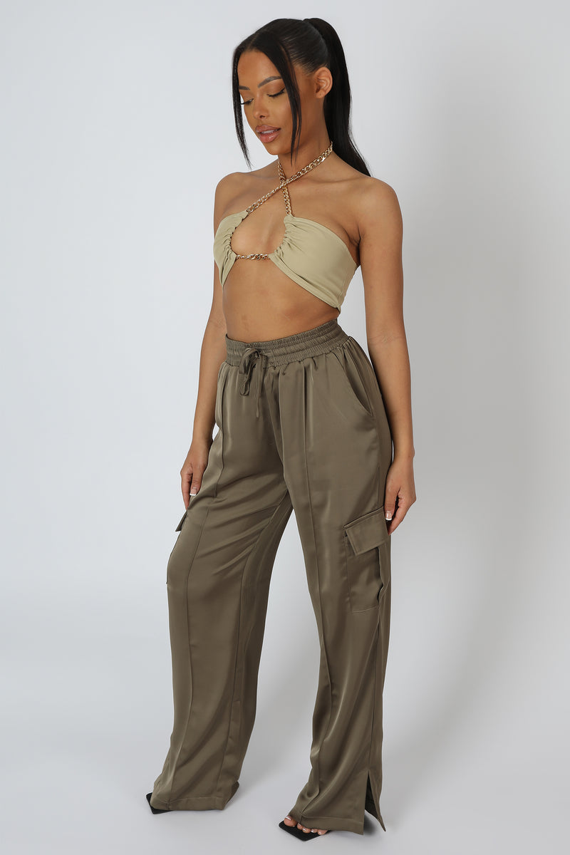 LOOP RUCHING CHAIN STRAP BRA TOP SAGE