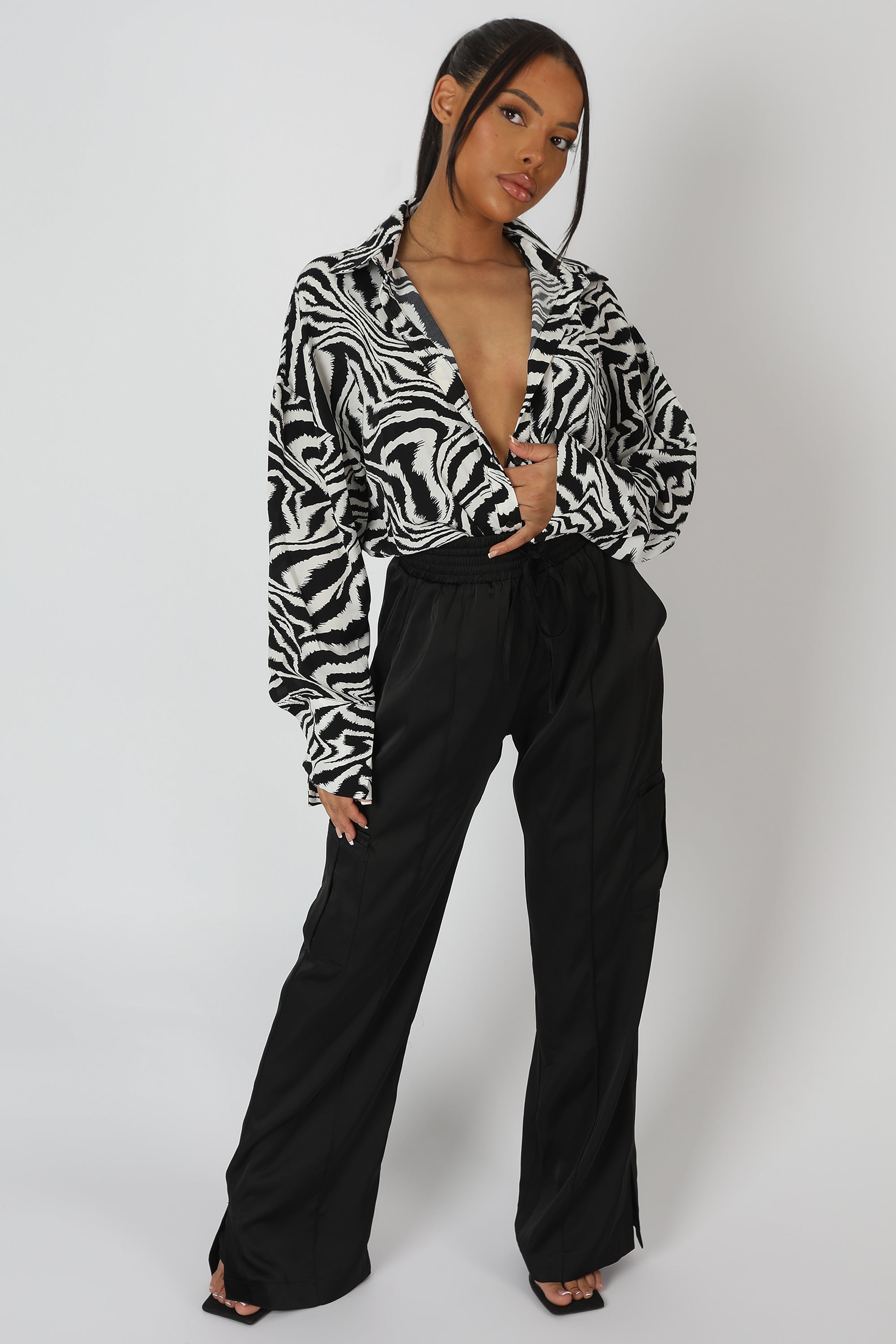 PSYCHEDELIC PRINTED OVERSIZED SHIRT MONOCHROME