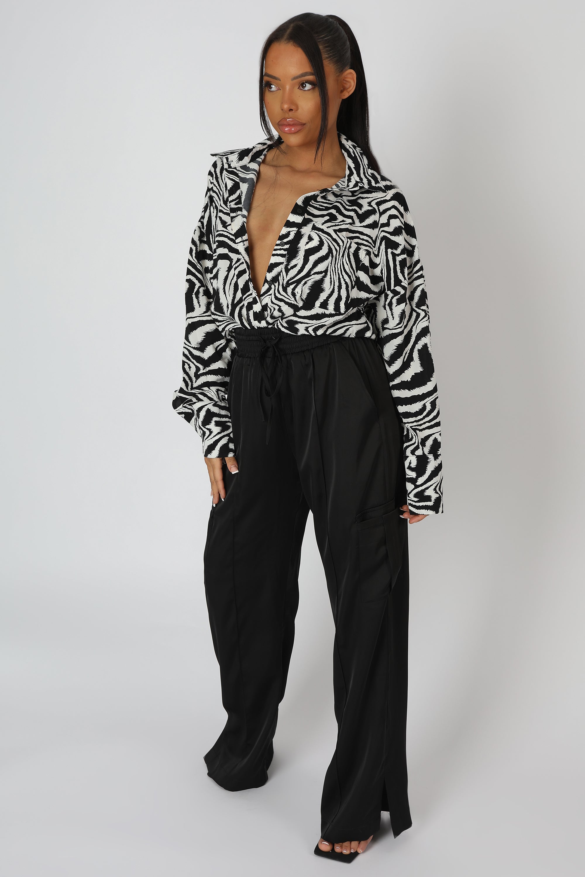 PSYCHEDELIC PRINTED OVERSIZED SHIRT MONOCHROME