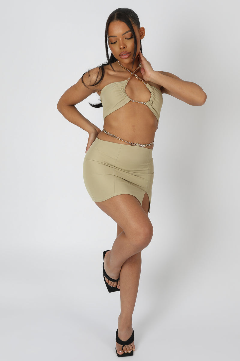 CHAIN WAIST MINI SKIRT SAGE