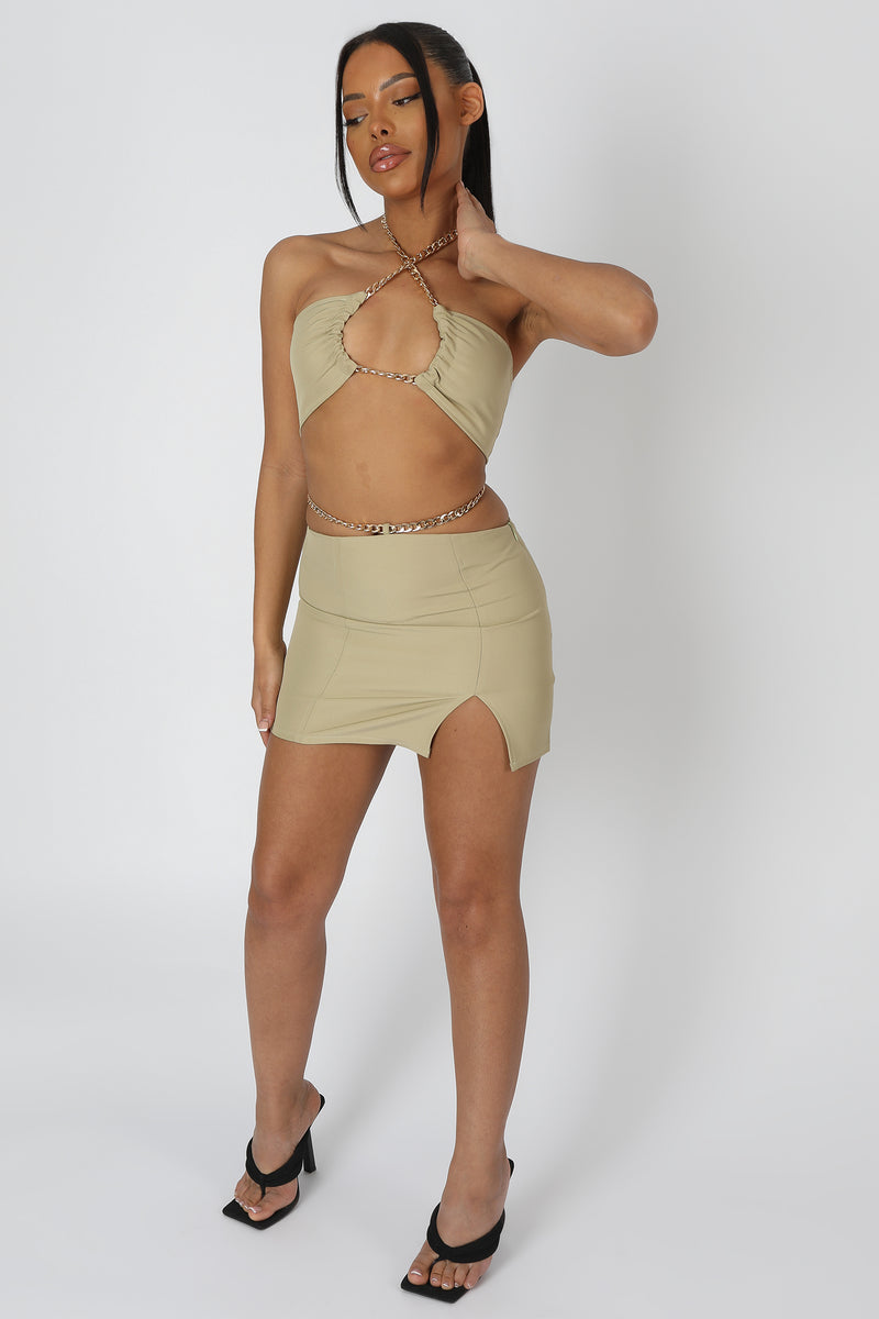 LOOP RUCHING CHAIN STRAP BRA TOP SAGE