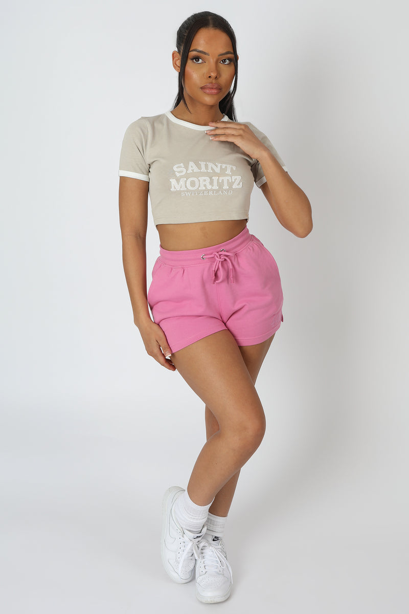 CROPPED BABY TEE SAINT MOREZ SLOGAN OATMEAL