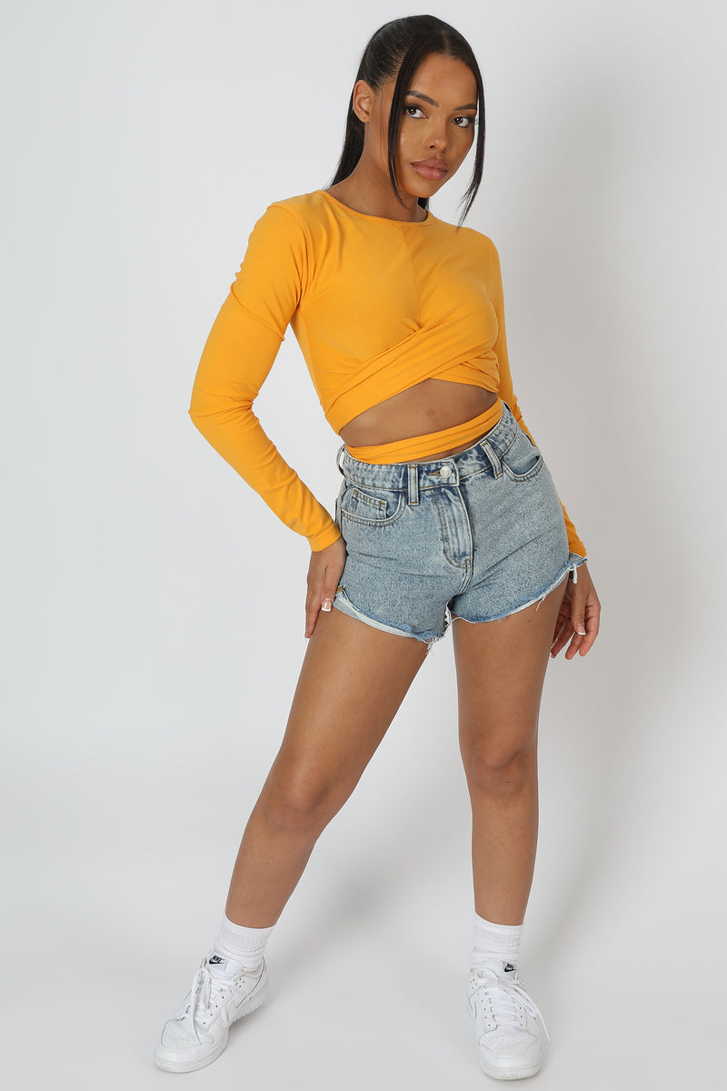 LONG SLEEVE WRAP WAIST CROP TOP MANGO
