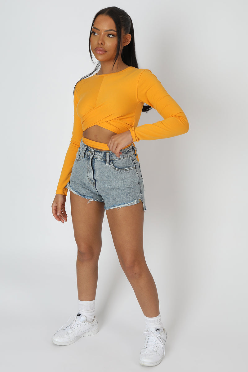 LONG SLEEVE WRAP WAIST CROP TOP MANGO