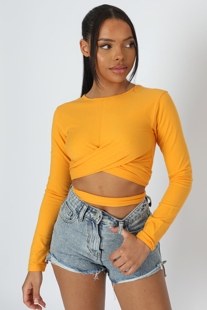 LONG SLEEVE WRAP WAIST CROP TOP MANGO