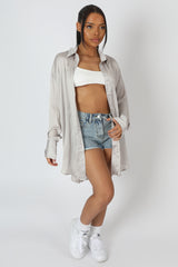 OVERSIZED SATIN SHIRT SILVER