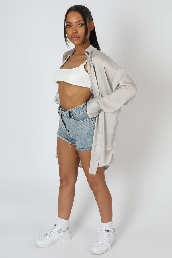 OVERSIZED SATIN SHIRT SILVER