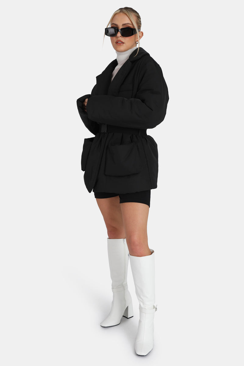 Belted Puffer Blazer Black