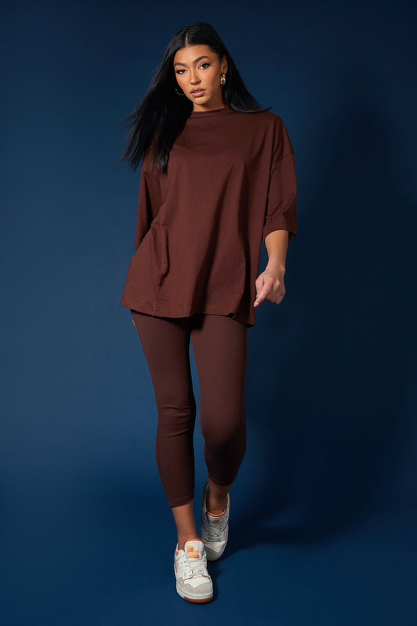 EXPOSED SEAM OVERSIZED T SHIRT COFFEE