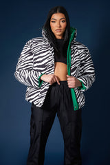 REVERSIBLE QUILTED PUFFER GREEN AND ZEBRA