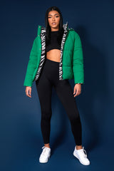 REVERSIBLE QUILTED PUFFER GREEN AND ZEBRA