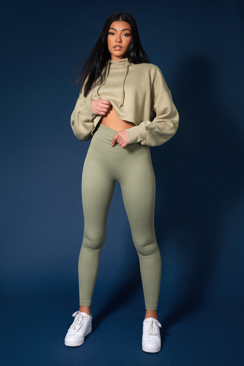 OVERSIZED CROPPED LIGHT KHAKI SWEAT HOODIE