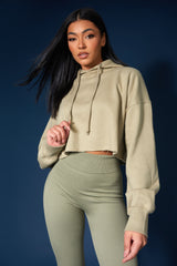 OVERSIZED CROPPED LIGHT KHAKI SWEAT HOODIE