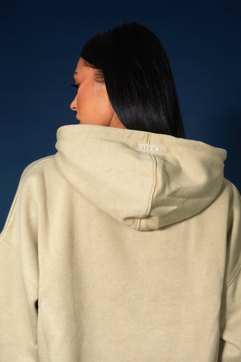 OVERSIZED CROPPED LIGHT KHAKI SWEAT HOODIE