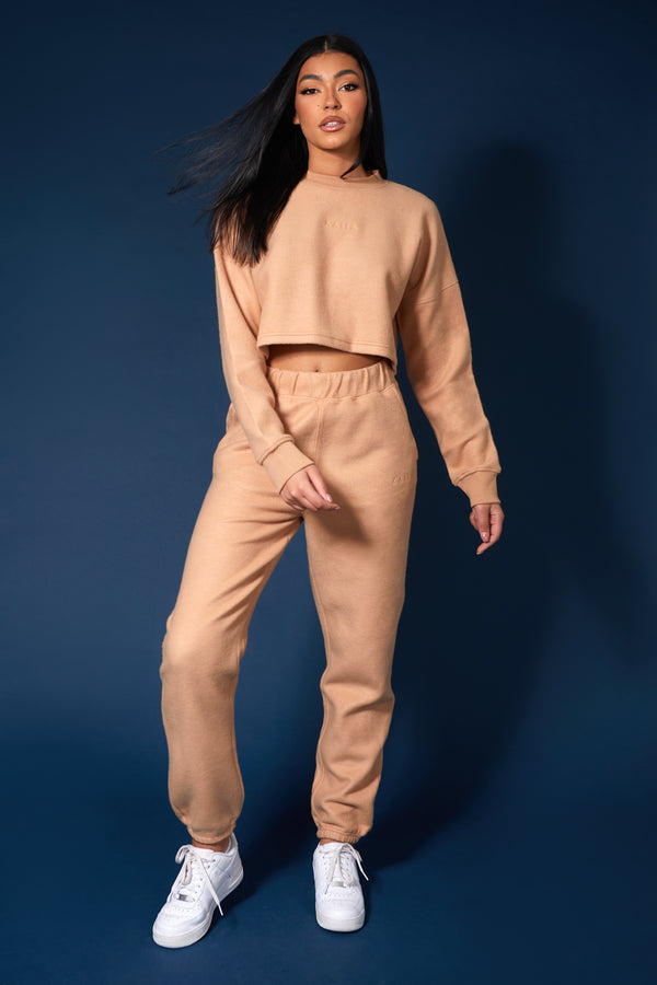 KAIIA FLUFFY CROPPED SWEATSHIRT CAMEL