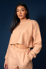 KAIIA FLUFFY CROPPED SWEATSHIRT CAMEL