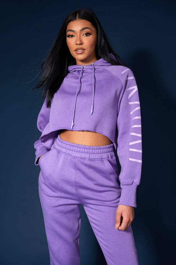 KAIIA SLOGAN CROPPED HOODIE VIOLET