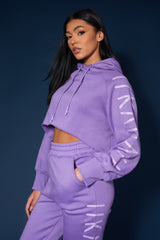 KAIIA SLOGAN CROPPED HOODIE VIOLET