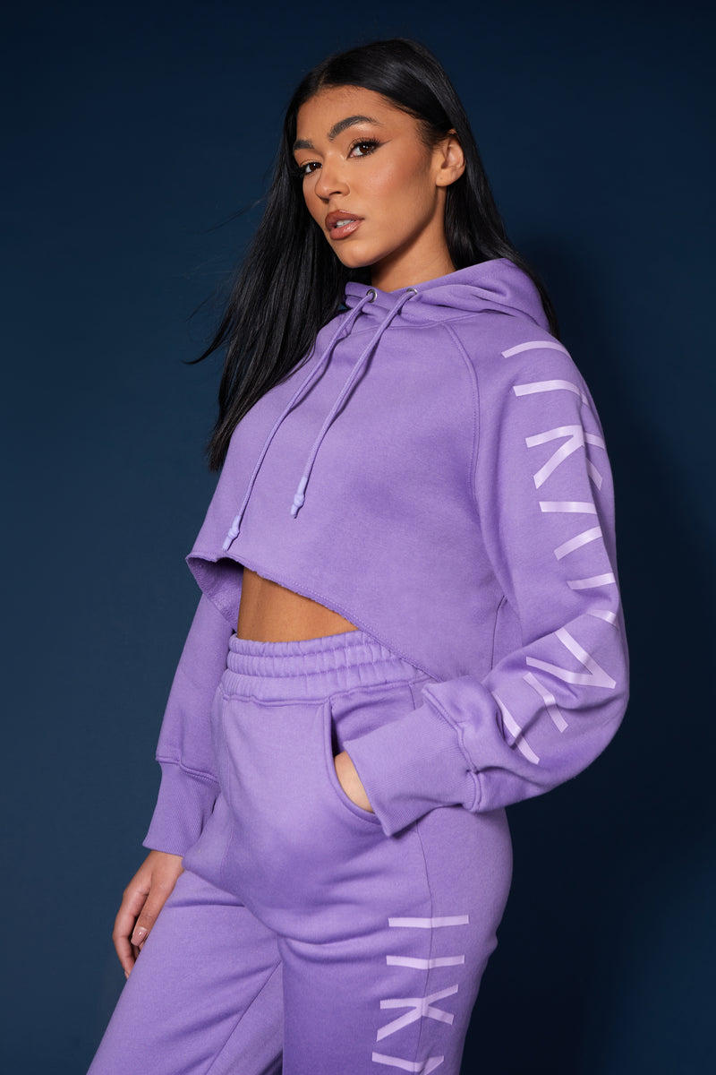 KAIIA SLOGAN CROPPED HOODIE VIOLET