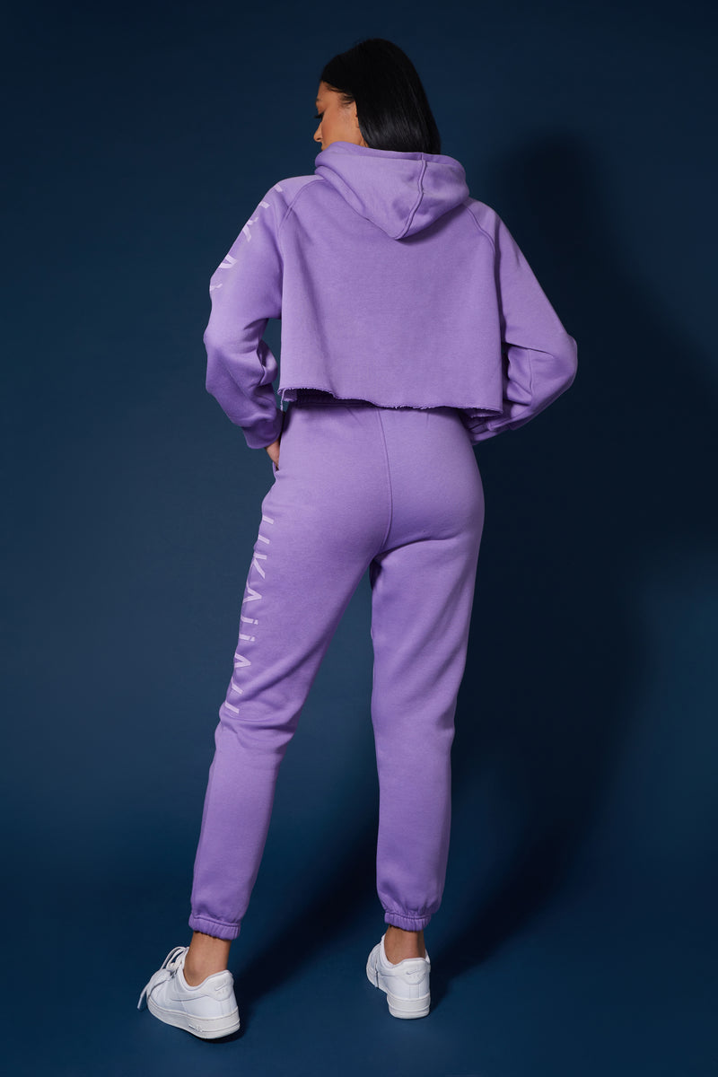 KAIIA SLOGAN CROPPED HOODIE VIOLET