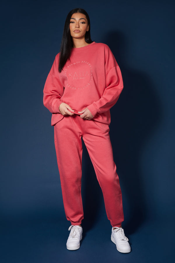 TONAL EMBRODIERY SWEATSHIRT CORAL