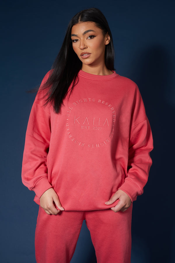 TONAL EMBRODIERY SWEATSHIRT CORAL