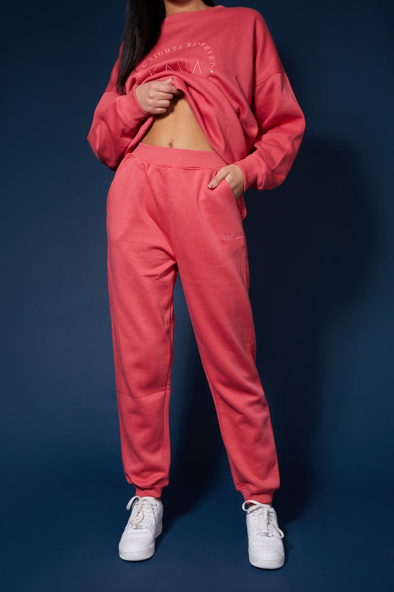 TONAL EMBROIDERY JOGGERS CORAL