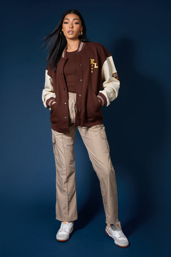 LA PALM TREE VARSITY JACKET CHOCOLATE