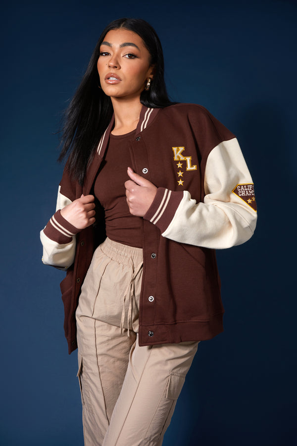 LA PALM TREE VARSITY JACKET CHOCOLATE