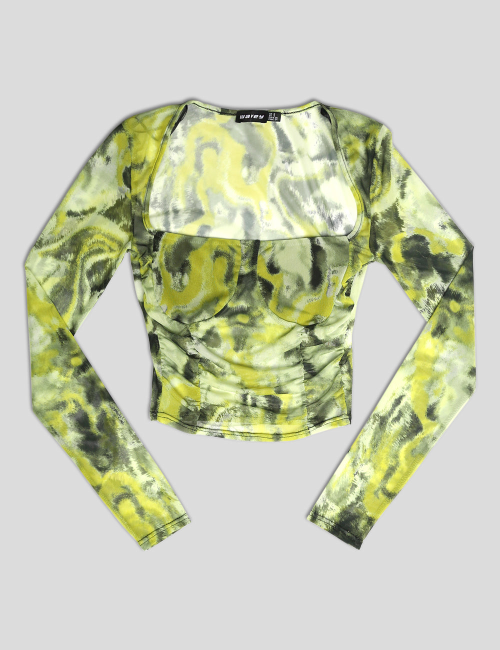 LONG SLEEVE CUP DETAIL GRAPHIC PRINT MESH TOP YELLOW