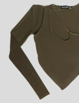 ASYMMETRIC CUT OUT DETAIL TOP KHAKI