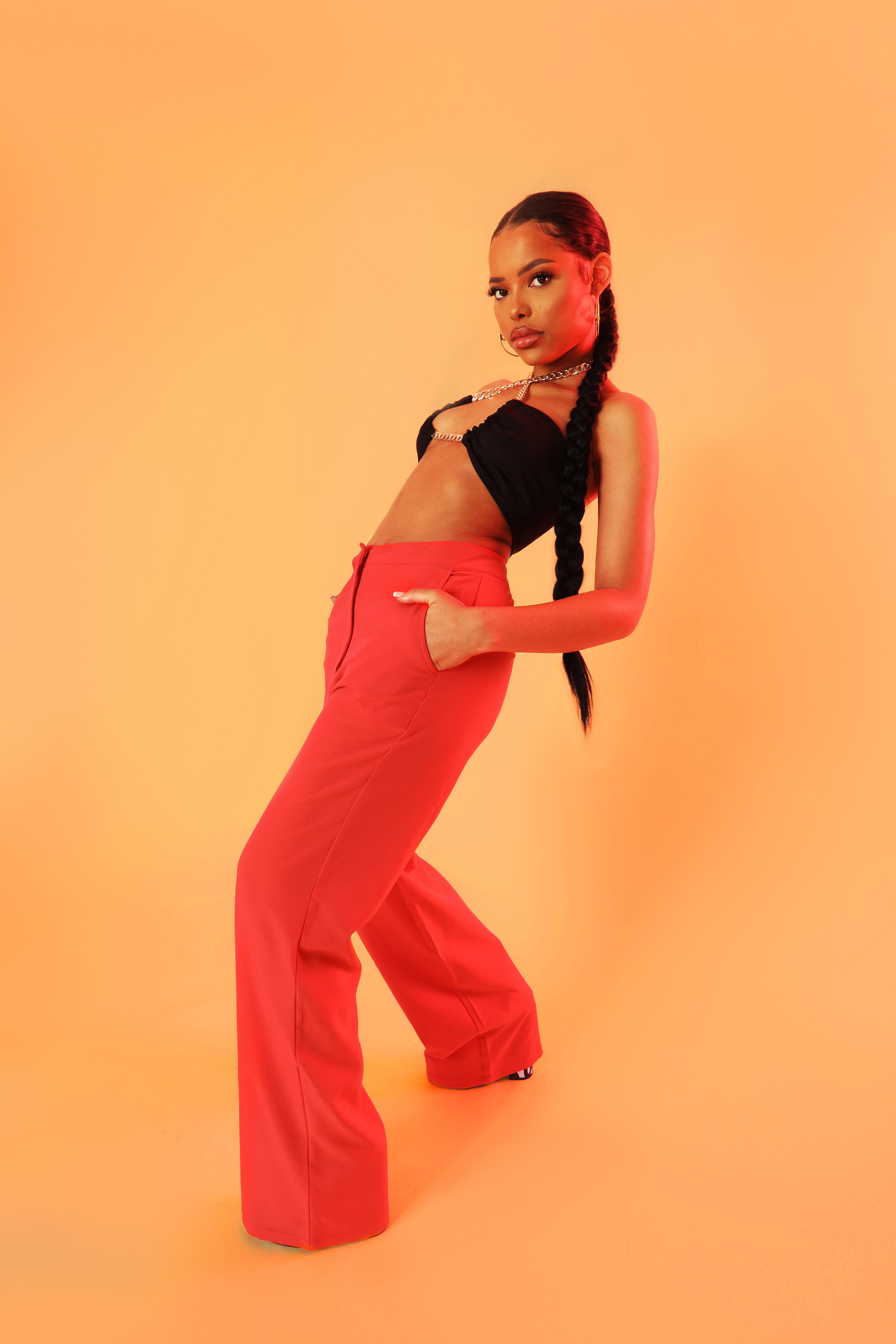 HIGH WAISTED STRAIGHT LEG TROUSERS CORAL