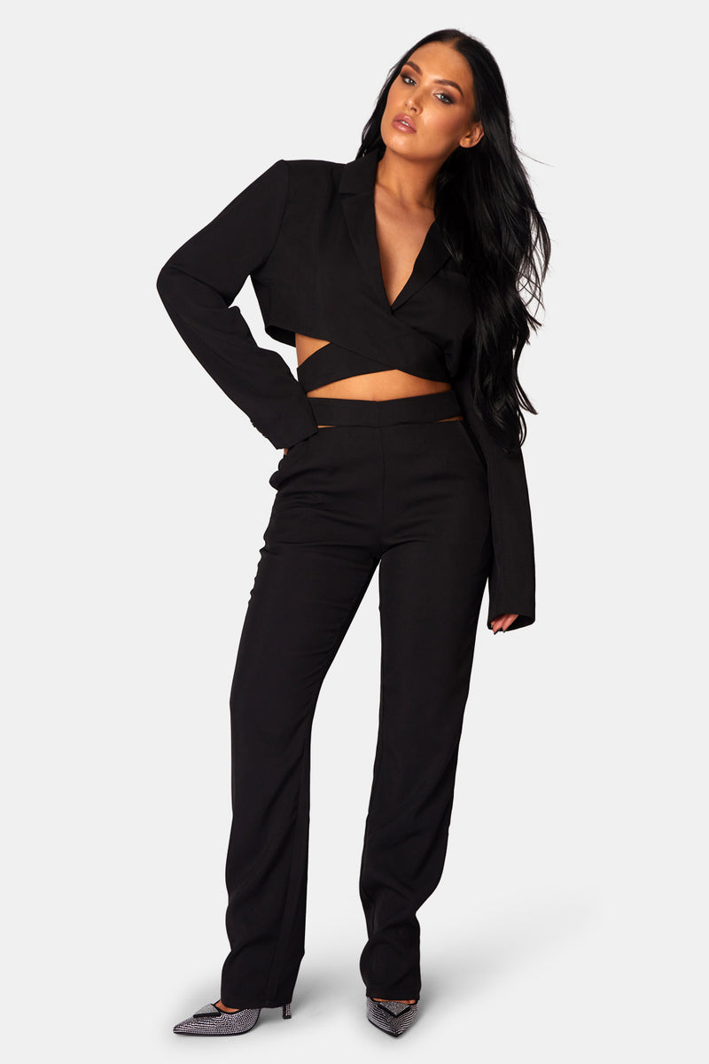 STRAPPY WAIST CIGARETTE TROUSER BLACK