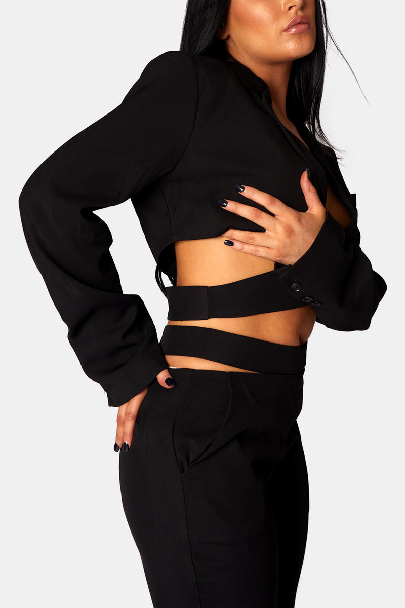 STRAPPY WAIST CIGARETTE TROUSER BLACK