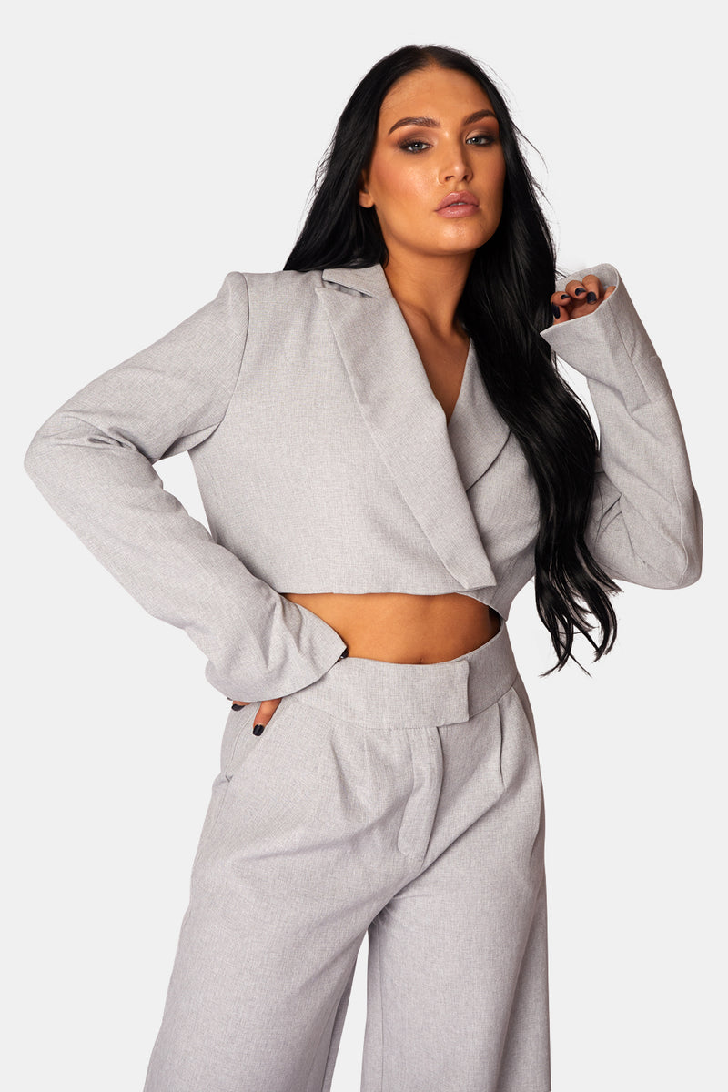 TAILORED PREMIUM BOXY CROPPED BLAZER GREY