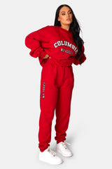 OVERSIZED COLUMBIA EMBROIDERED SLOGAN 90S JOGGERS RED