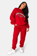 OVERSIZED COLUMBIA EMBROIDERED SLOGAN 90S JOGGERS RED