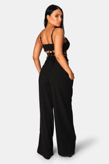 TIE WAIST WIDE LEG TROUSERS BLACK